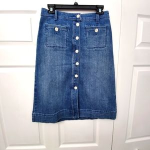 Talbots midi denim skirt with button detail